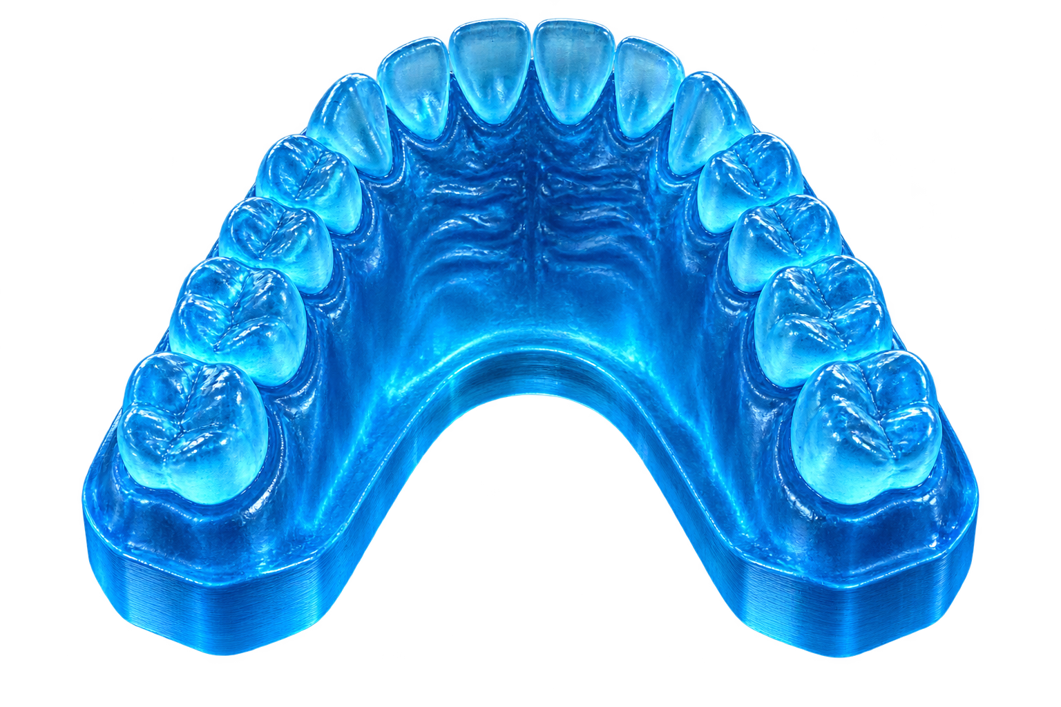Modelo 3D de uma arcada dentária em resina azul